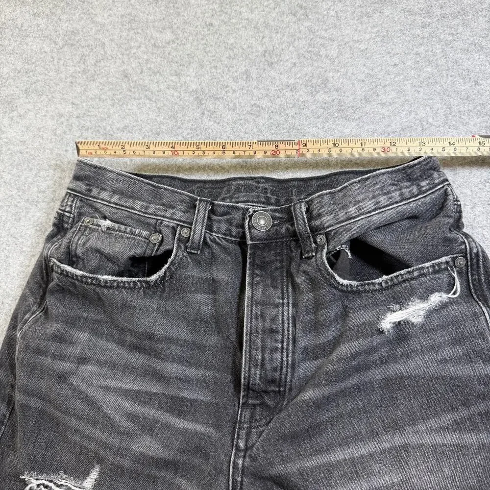 American Eagle 90s Boyfriend Jeans Womens 6 Black Faded Distressed Frayed Ripped